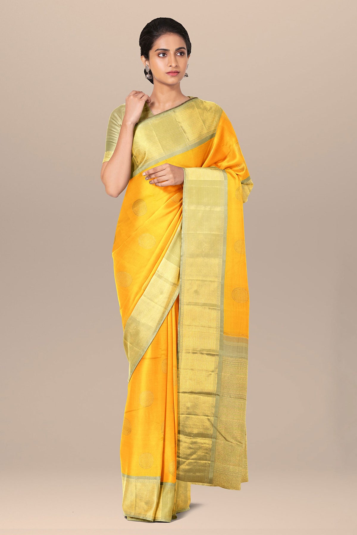 Twill Weave Korvai Border With Mandala Motif Yellow Kanchipuram Silk Saree