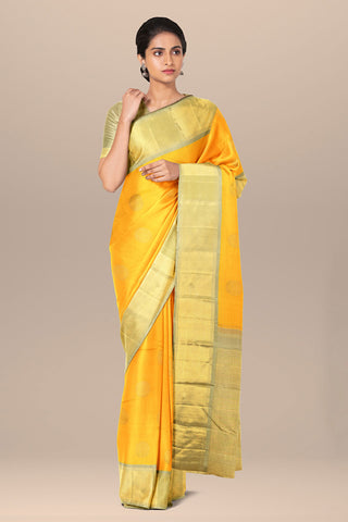 Twill Weave Korvai Border With Mandala Motif Yellow Kanchipuram Silk Saree