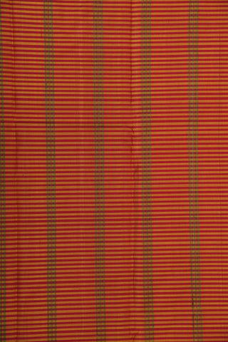 Thread Work Border With Maroon And Mustard Stripes Kanchipuram Silk Saree