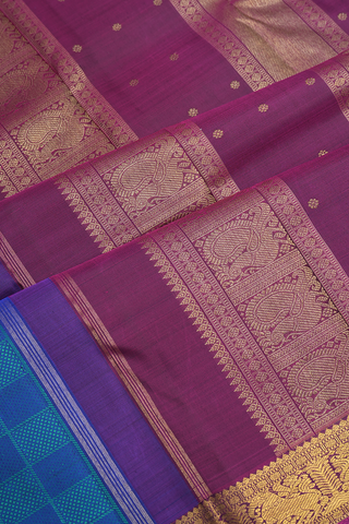 Jacquard Pattern Peacock Blue Kanchipuram Silk Saree