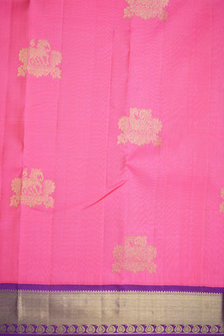 Cart With Peacock Motif Pink Kanchipuram Silk Saree