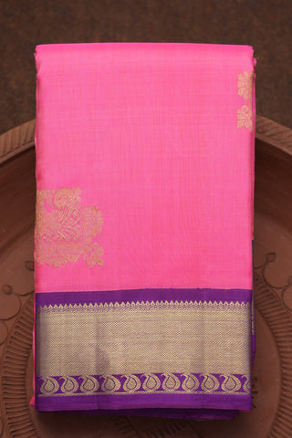 Cart With Peacock Motif Pink Kanchipuram Silk Saree