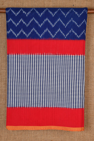 Checked Border With Ikat Design Navy Blue Pochampally Cotton Saree