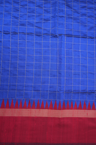 Allover Checks Design Indigo Blue Jute Saree