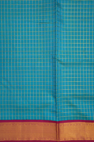 Checks Design Teal Blue Kanchipuram Nine Yards Silk Saree