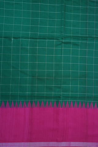 Allover Checks Design Teal Green Jute Saree