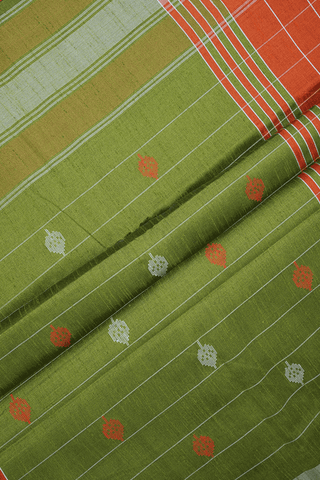 Checks With Threadwork Buttas Spiced Orange Semi Jute Saree