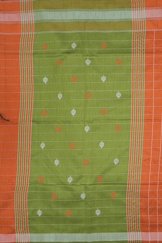 Checks With Threadwork Buttas Spiced Orange Semi Jute Saree