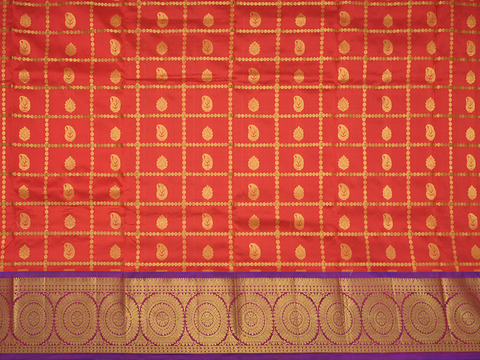 Checks With Buttas Tomato Red Pavadai Sattai Material