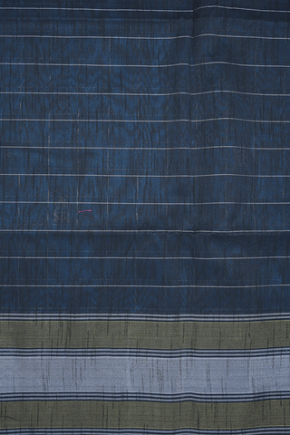 Checks With Threadwork Buttas Cerulean Blue Semi Jute Saree