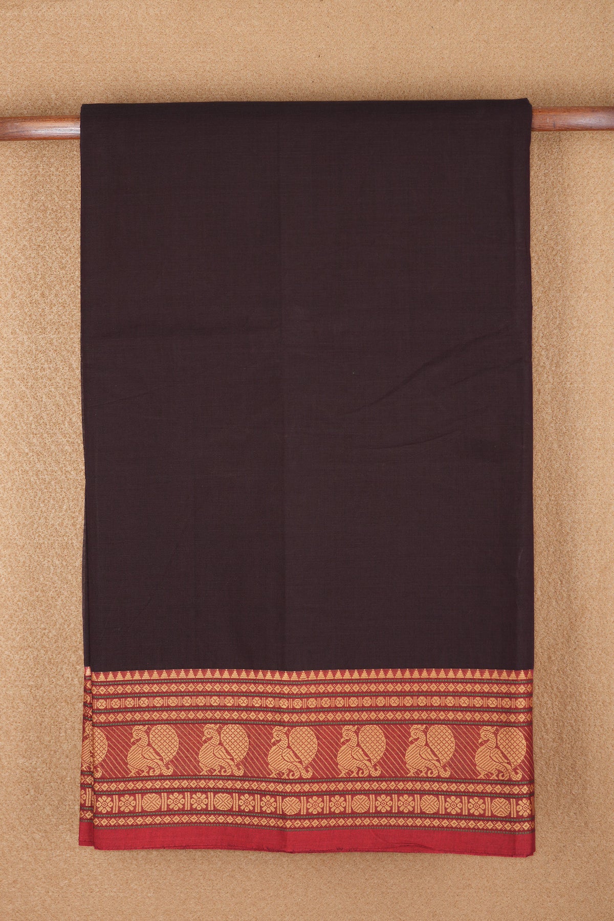 Traditional Design Threadwork Border Dark Oak Brown Chettinadu Cotton Saree