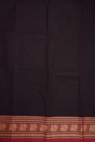 Traditional Design Threadwork Border Dark Oak Brown Chettinadu Cotton Saree