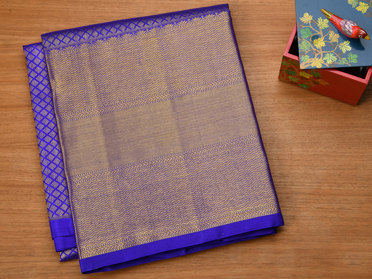 Chevron Border Design With Blue Kanchipuram Silk Pavada Sattai Material