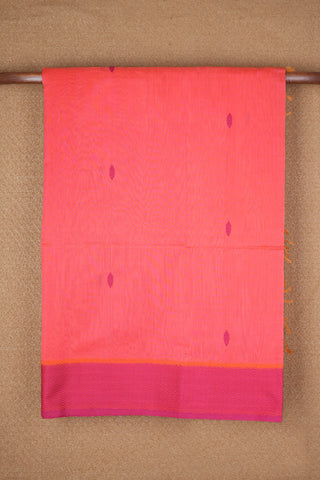 Chevron Border Coral Pink Maheswari Silk Cotton Saree