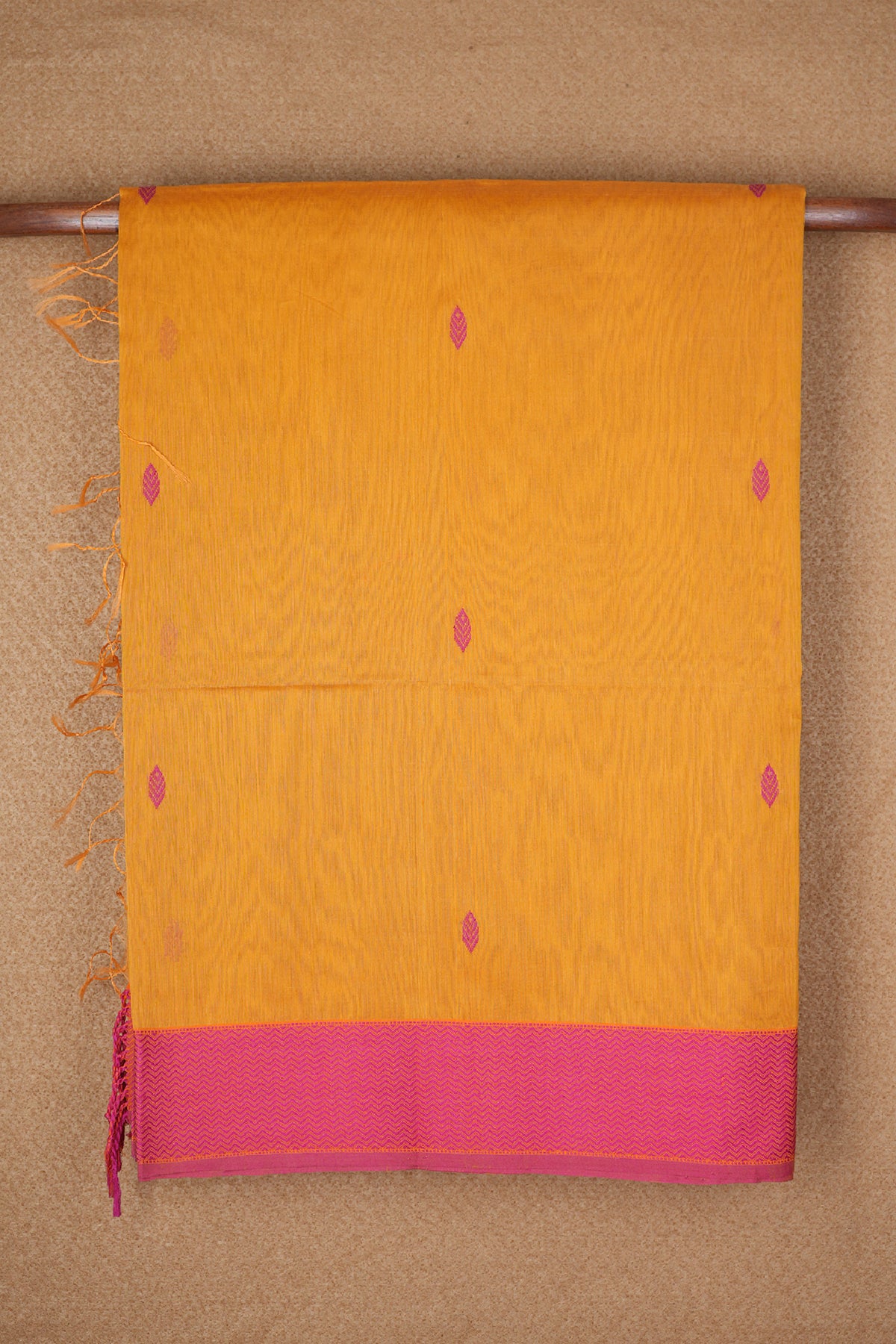 Chevron Border Mustard Yellow Maheswari Silk Cotton Saree