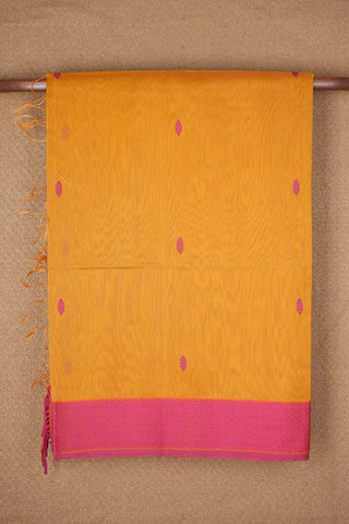 Chevron Border Mustard Yellow Maheswari Silk Cotton Saree