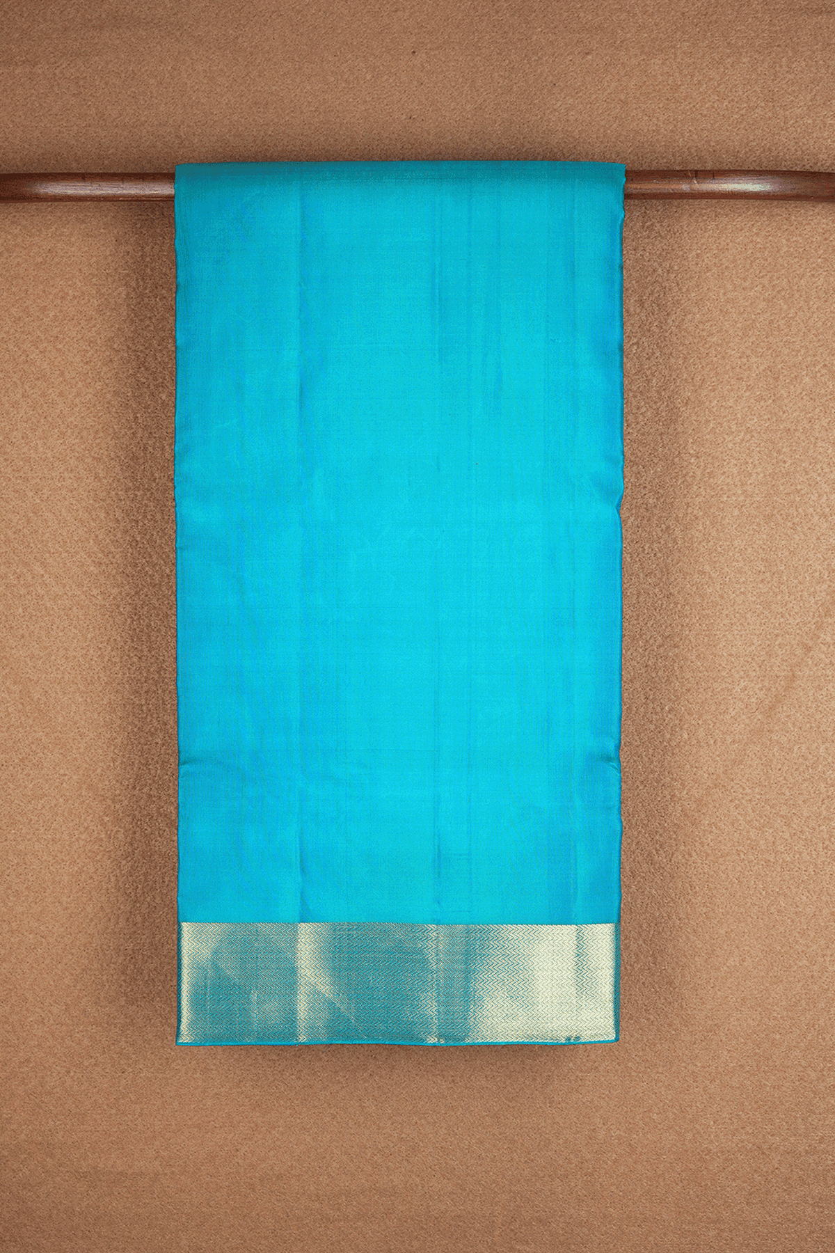 Chevron Border Peacock Blue Kanchipuram Nine Yards Saree