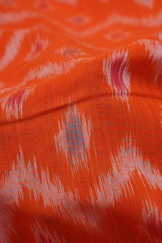 Chevron Design Bright Orange Pochampally Cotton Saree