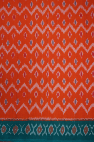 Chevron Design Bright Orange Pochampally Cotton Saree