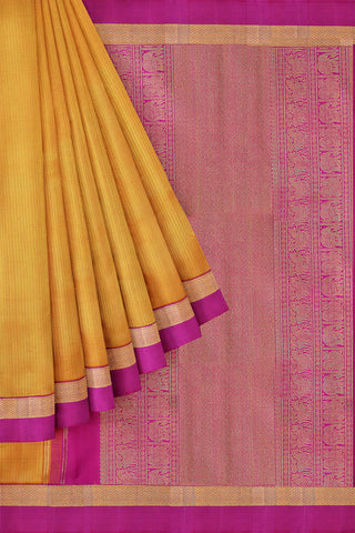 Chevron Design Mustard Yellow Kanchipuram Silk Saree