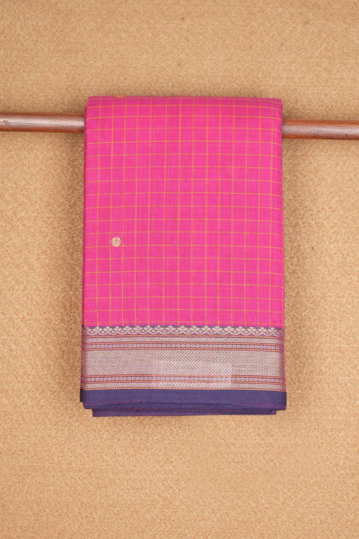 Chevron Threadwork Border Rani Pink Kanchi Cotton Saree