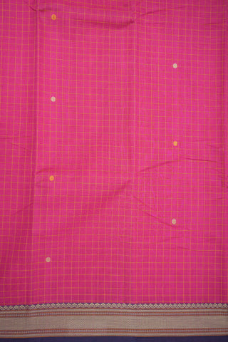 Chevron Threadwork Border Rani Pink Kanchi Cotton Saree