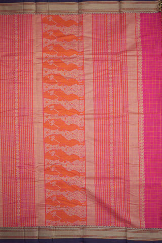 Chevron Threadwork Border Rani Pink Kanchi Cotton Saree