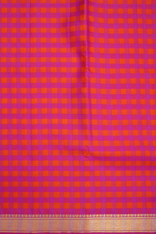 Magenta And Orange Checks Kanchipuram Nine Yards Silk Saree