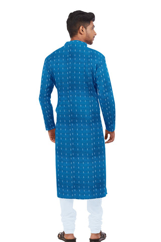 Chinese Collar Azure Blue Raw Silk Long Kurta