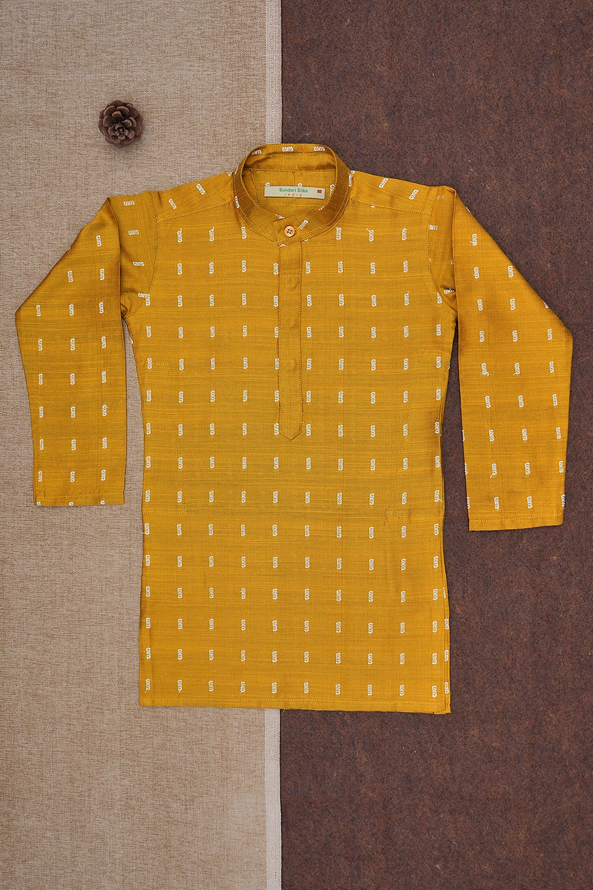 Chinese Collar Golden Yellow Raw Silk Kurta