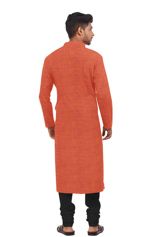 Chinese Collar Reddish Orange Cotton Long Kurta