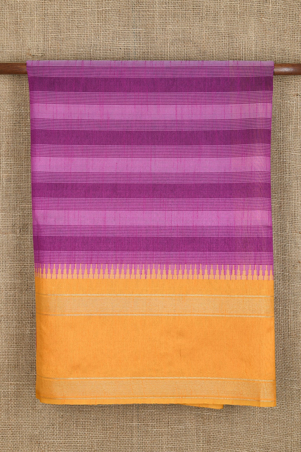 Contrast Big Border With Stripes Purple Jute Silk Saree