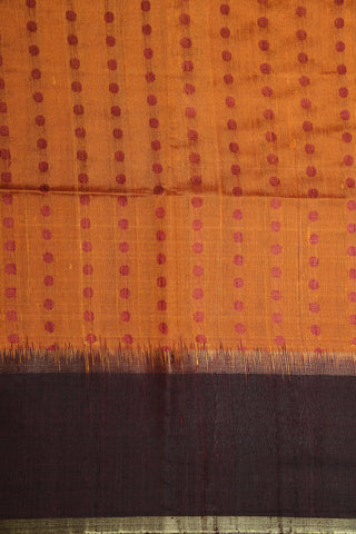 Contrast Big Border With Thread Work Dots Marigold Orange Jute Silk Saree