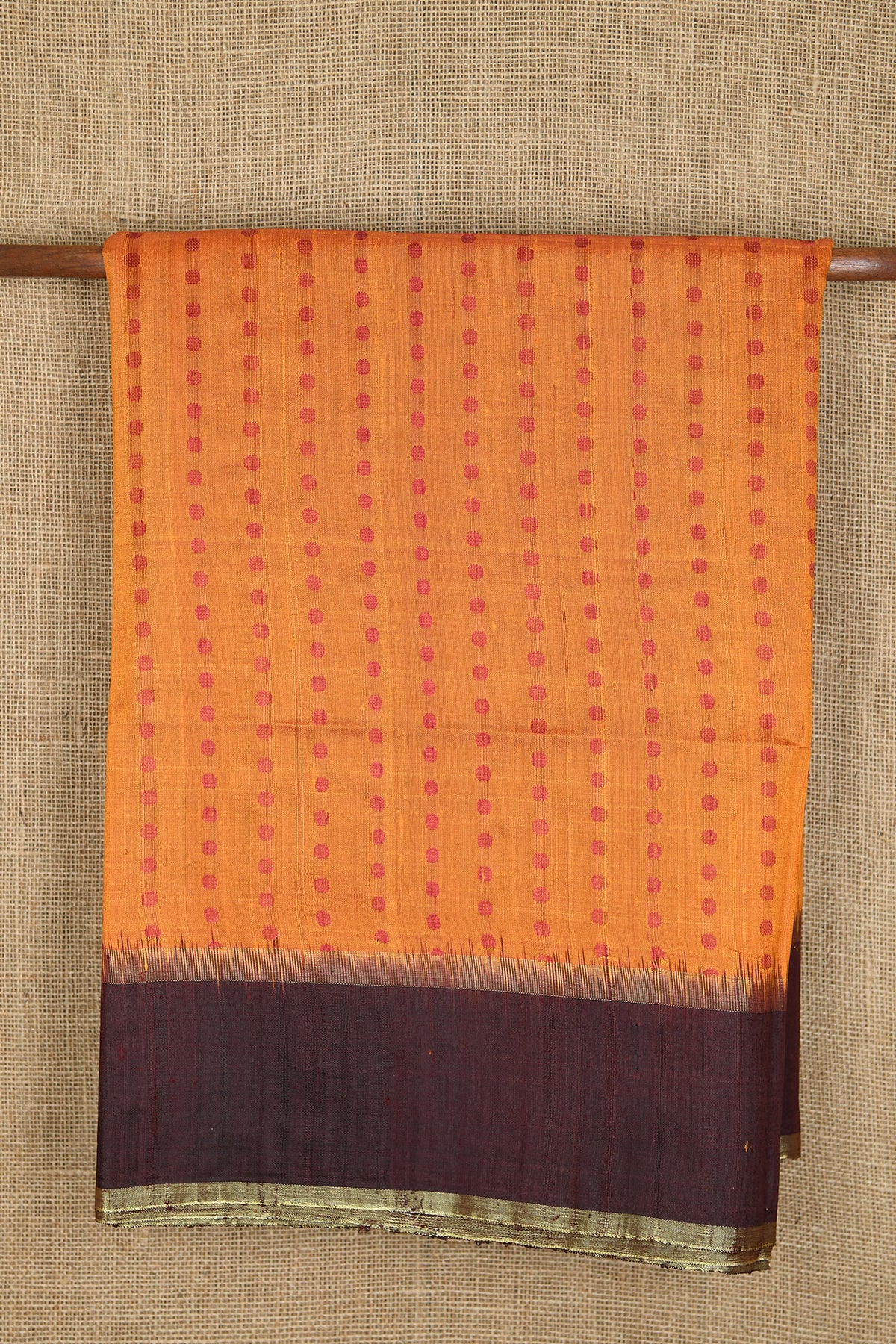 Contrast Big Border With Thread Work Dots Marigold Orange Jute Silk Saree