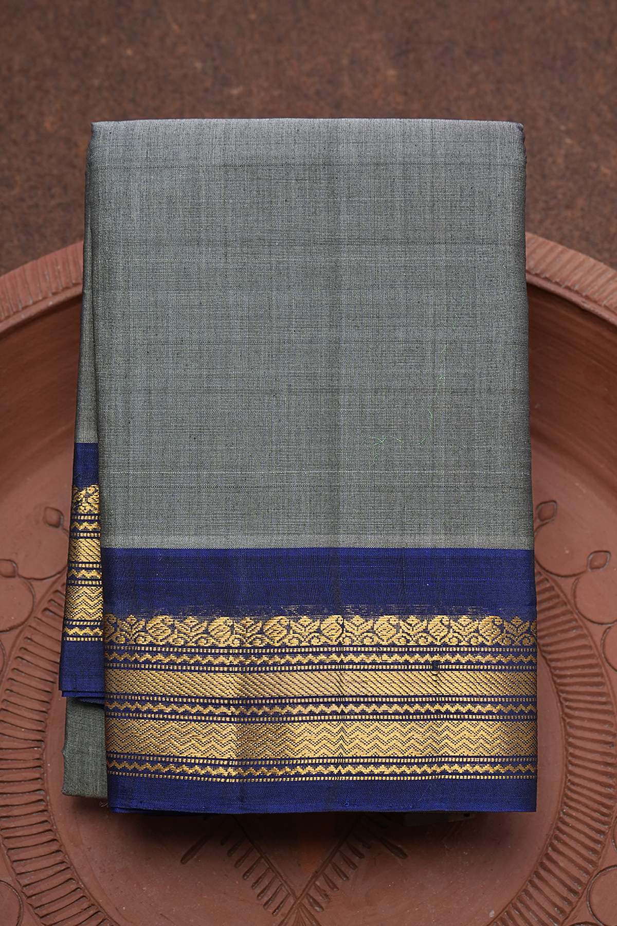 Grey Saree with Teal Border -Kalyani Cotton Saree -VS495