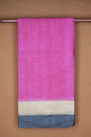 Contrast Border Plain Magenta Tussar Silk Saree