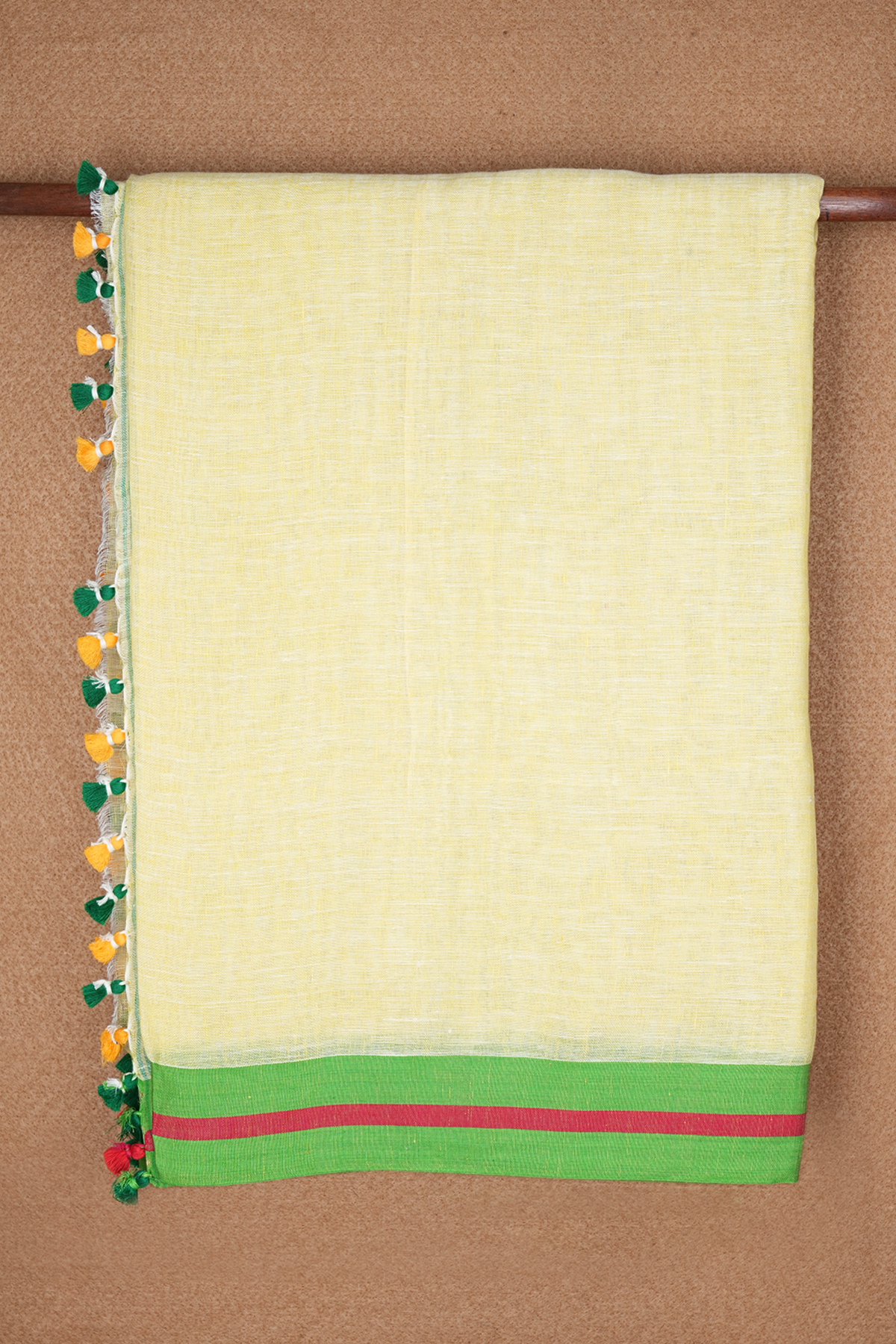 Contrast Border Plain Pastel Yellow Linen Saree