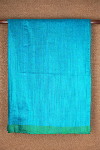 Contrast Border Plain Teal Blue Jute Saree