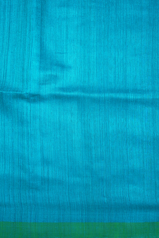 Contrast Border Plain Teal Blue Jute Saree