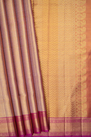 Contrast Border With Allover Twill Weave Zari Design Rose Gold Kanchipuram Silk Saree