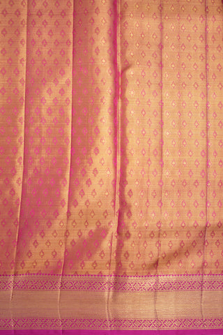 Contrast Border With Allover Twill Weave Zari Design Rose Gold Kanchipuram Silk Saree