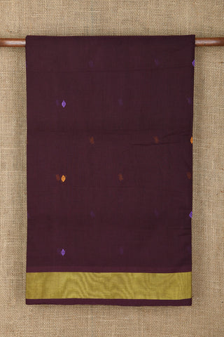 Contrast Border With Thread Work Buttis Deep Brown Chettinad Nine Yards Cotton Saree