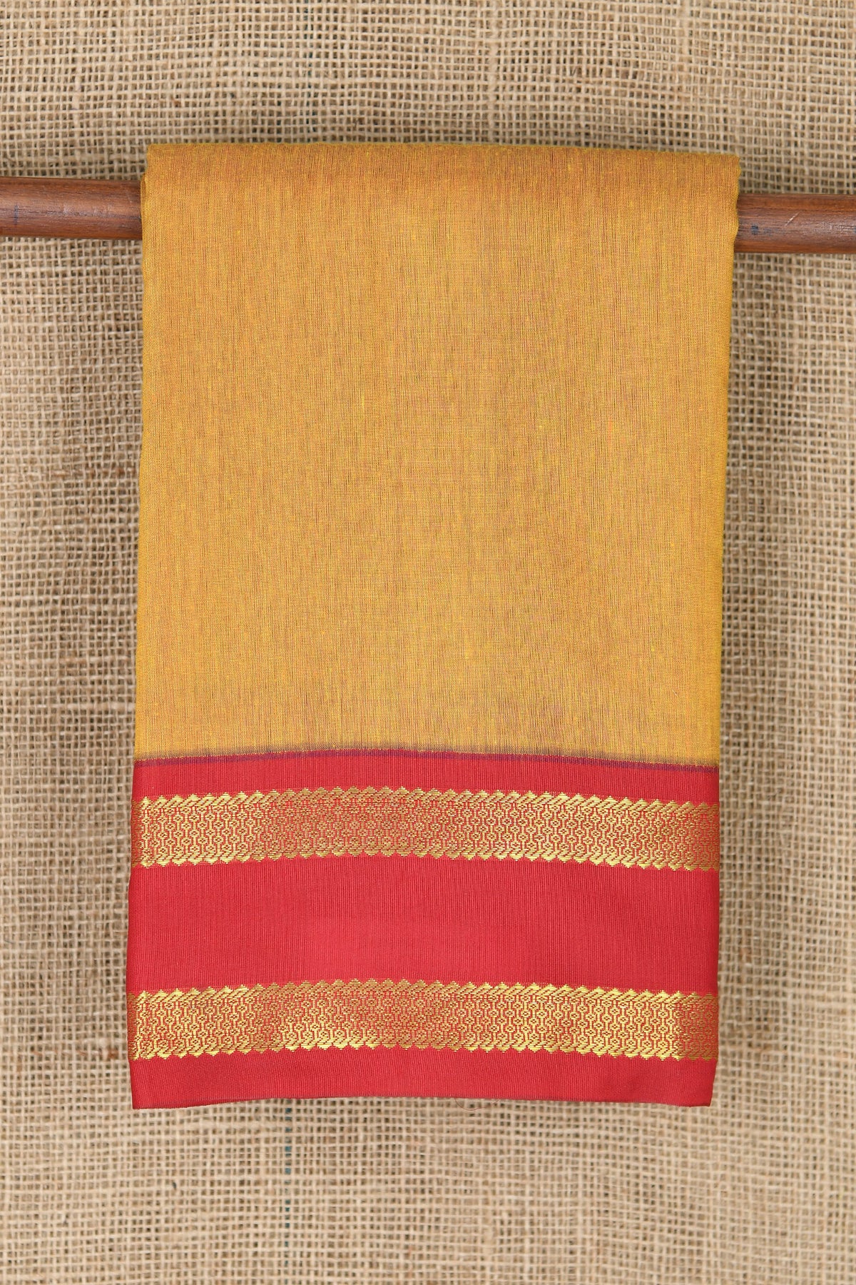 Contrast Rettai Pettu Border In Plain Mustard Yellow Apoorva Cotton Saree