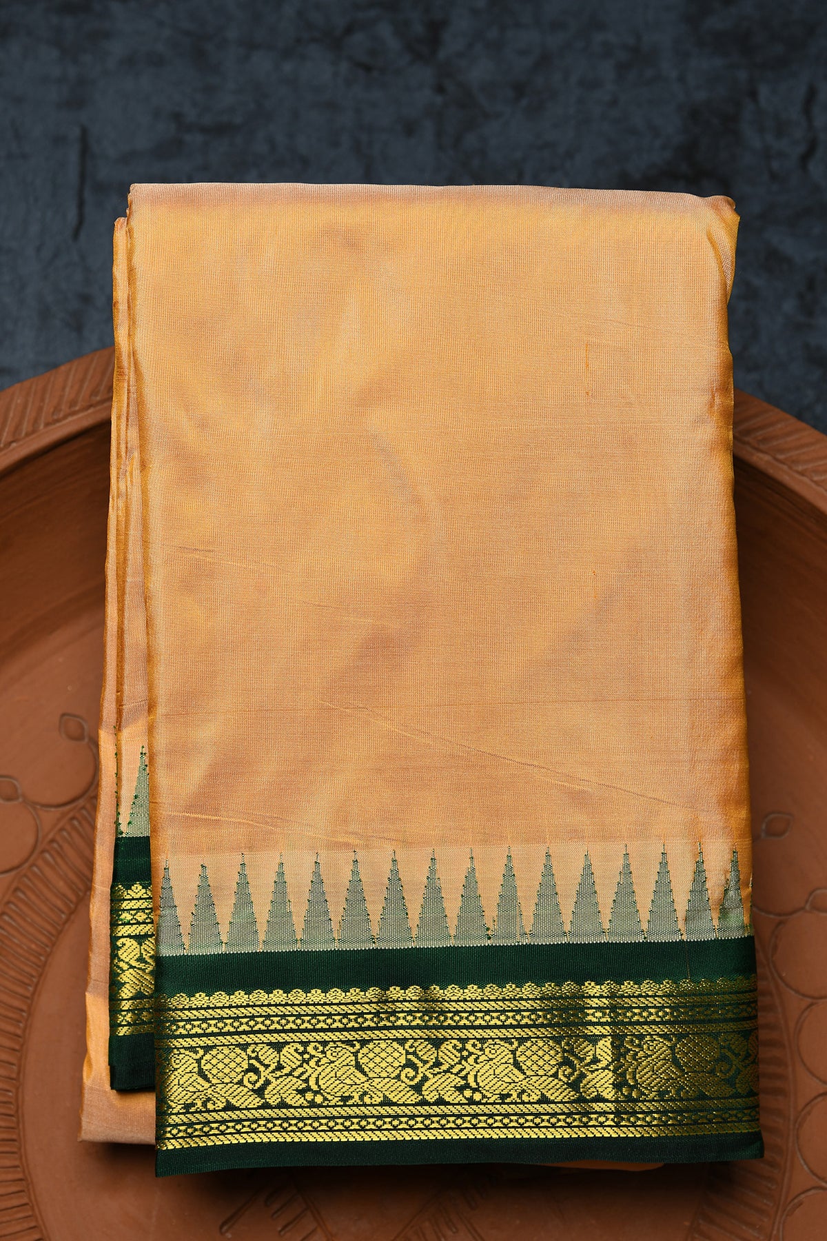 Contrast Small Zari Border In Plain Beige Kanchipuram Silk Saree