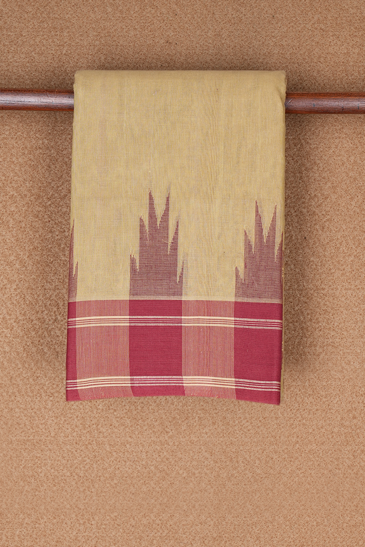 Contrast Temple Border Plain Tan Kanchi Cotton Saree