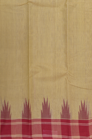 Contrast Temple Border Plain Tan Kanchi Cotton Saree