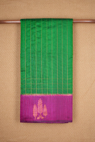 Contrast Tree Zari Border Emerald Green Jute Silk Saree