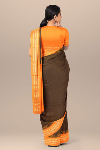 Contrast Zari Border In Checks Black Gadwal Silk Saree