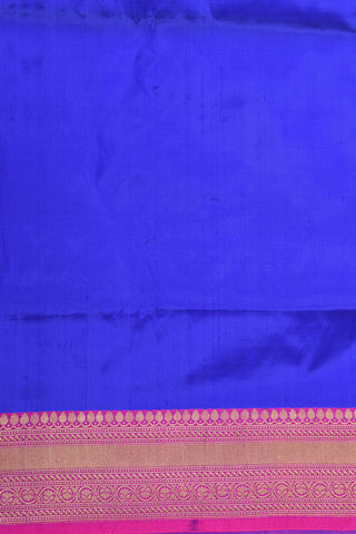 Contrast Zari Border In Plain Cobalt Blue Banaras Silk Saree