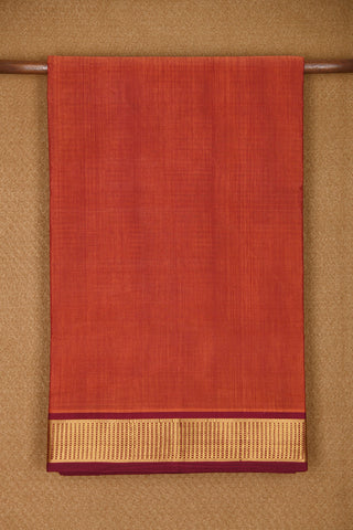 Contrast Zari Border In Plain Ochre Red Nine Yards Silk Cotton Saree